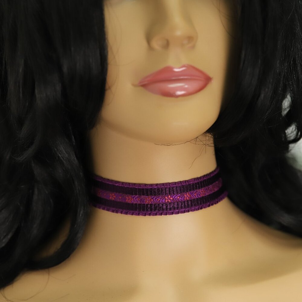 Purple Tone Choker Adjustable Length Fancy Texture Wide chokers (#80)